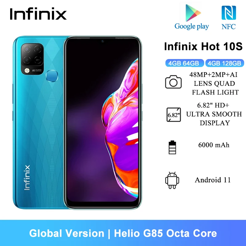 Смартфон глобальная версия Infinix Hot 10S NFC 6 82 дюйма задняя камера 48 МП 6000 мАч Helio G85