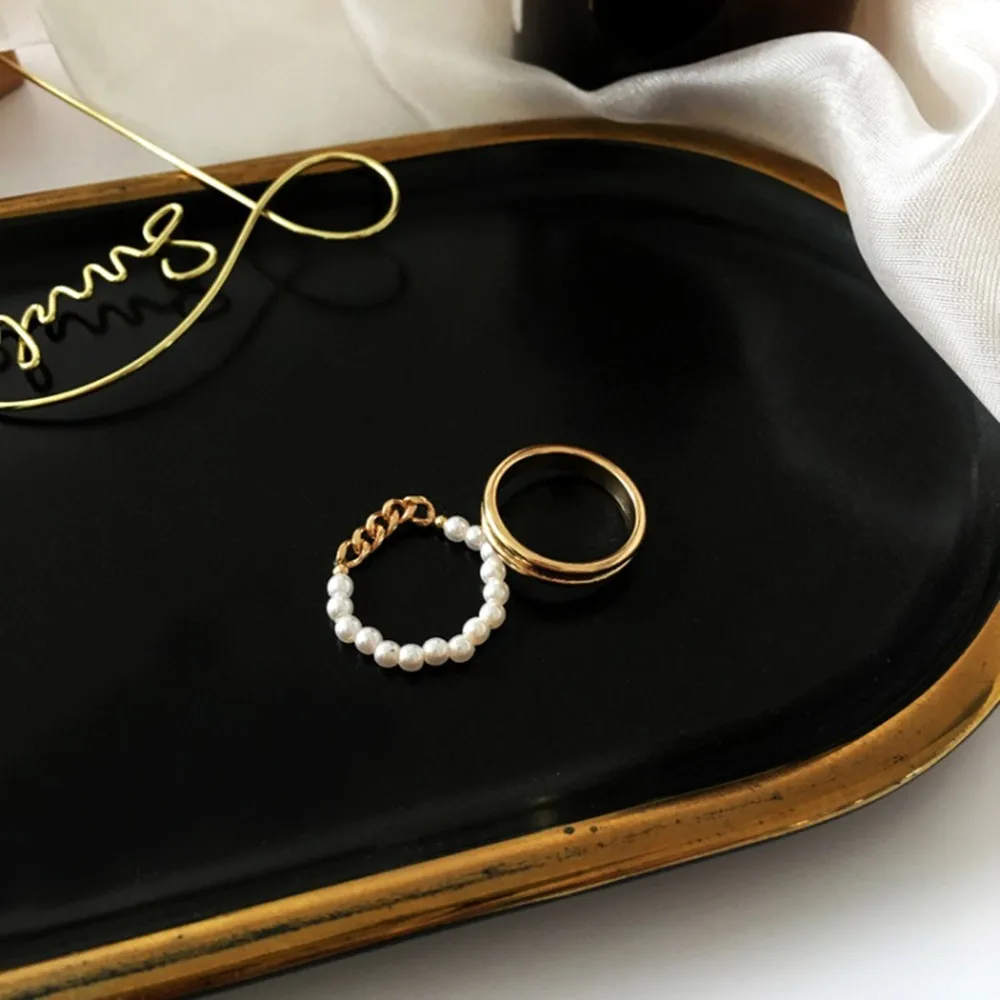 

RUANME The New 2021 Feminine Fashion Contracted Pearl Ring Metal Ring Party Present