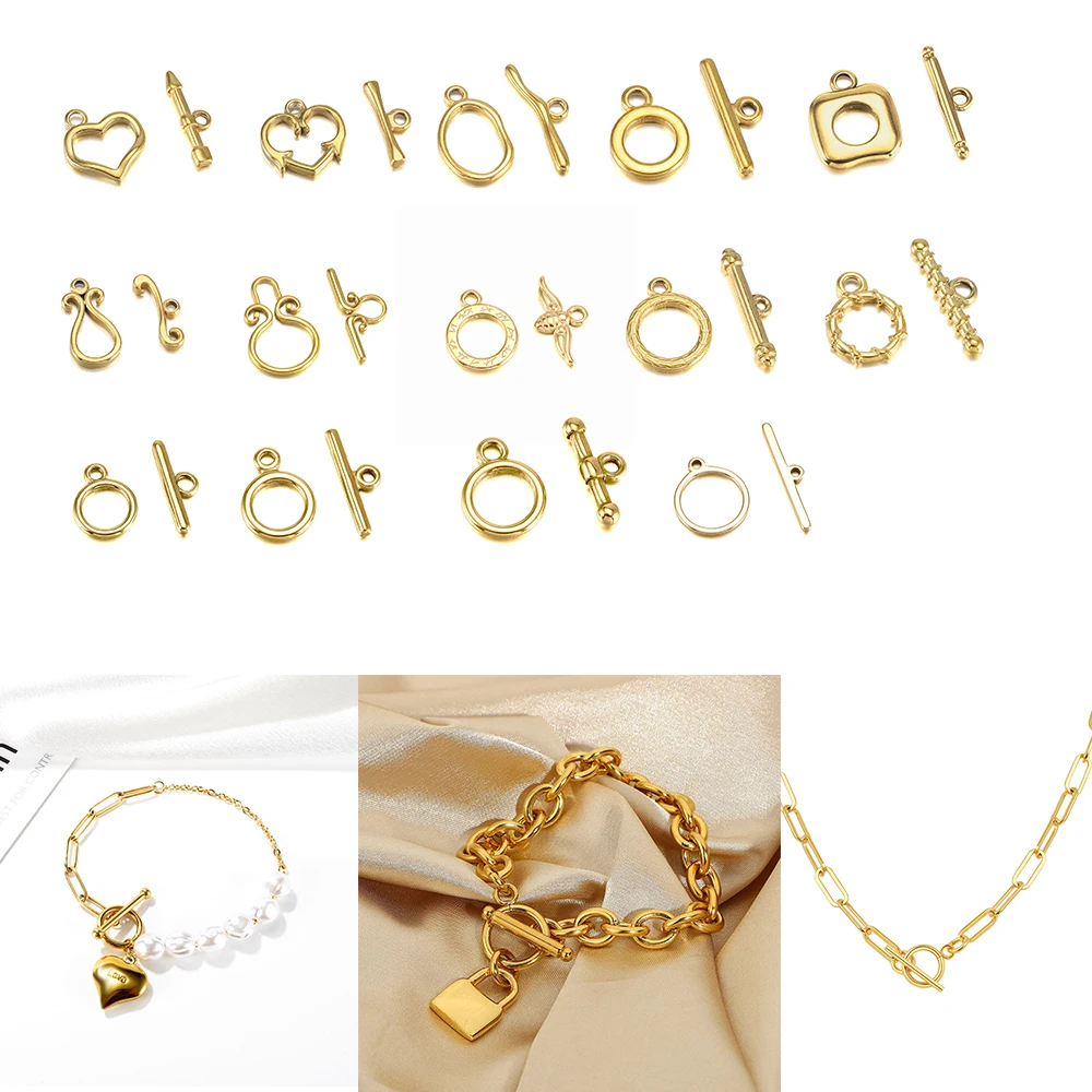 

3Set Gold Stainless Stee OT Clasps Toggle Clasps Findings Buckle Connector for Bracelet Necklace Jewelry Making Supplies 16 Kind