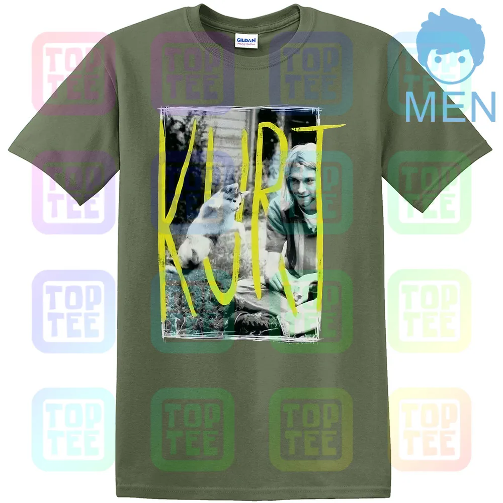 MEN-ARMY GREEN Kurt Cobain& Kitten Cat 90s Icon Nirvana черная футболка Новинка! Панк гранж(3D5 - Цвет: MEN-ARMY GREEN