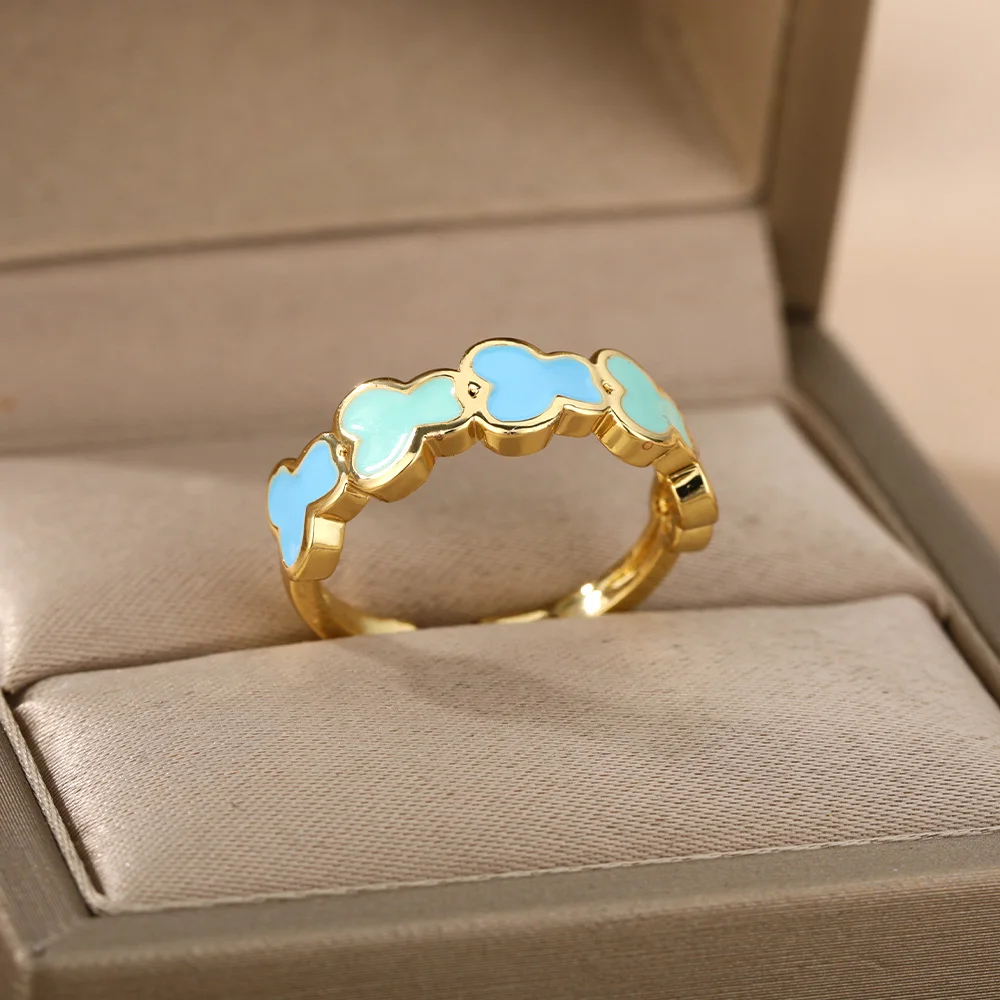 

Enamel Butterfly Opening Rings For Women Blue Color Minimalist Animal Adjustable Finger Ring Bohemian Christmas Jewelry Gift