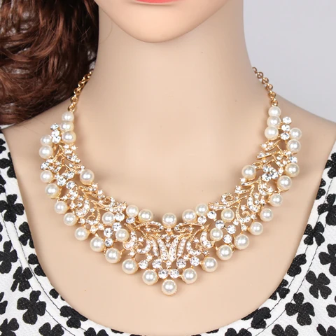 Женский Свадебный комплект из колье и серёг золотого цвета с искусственным