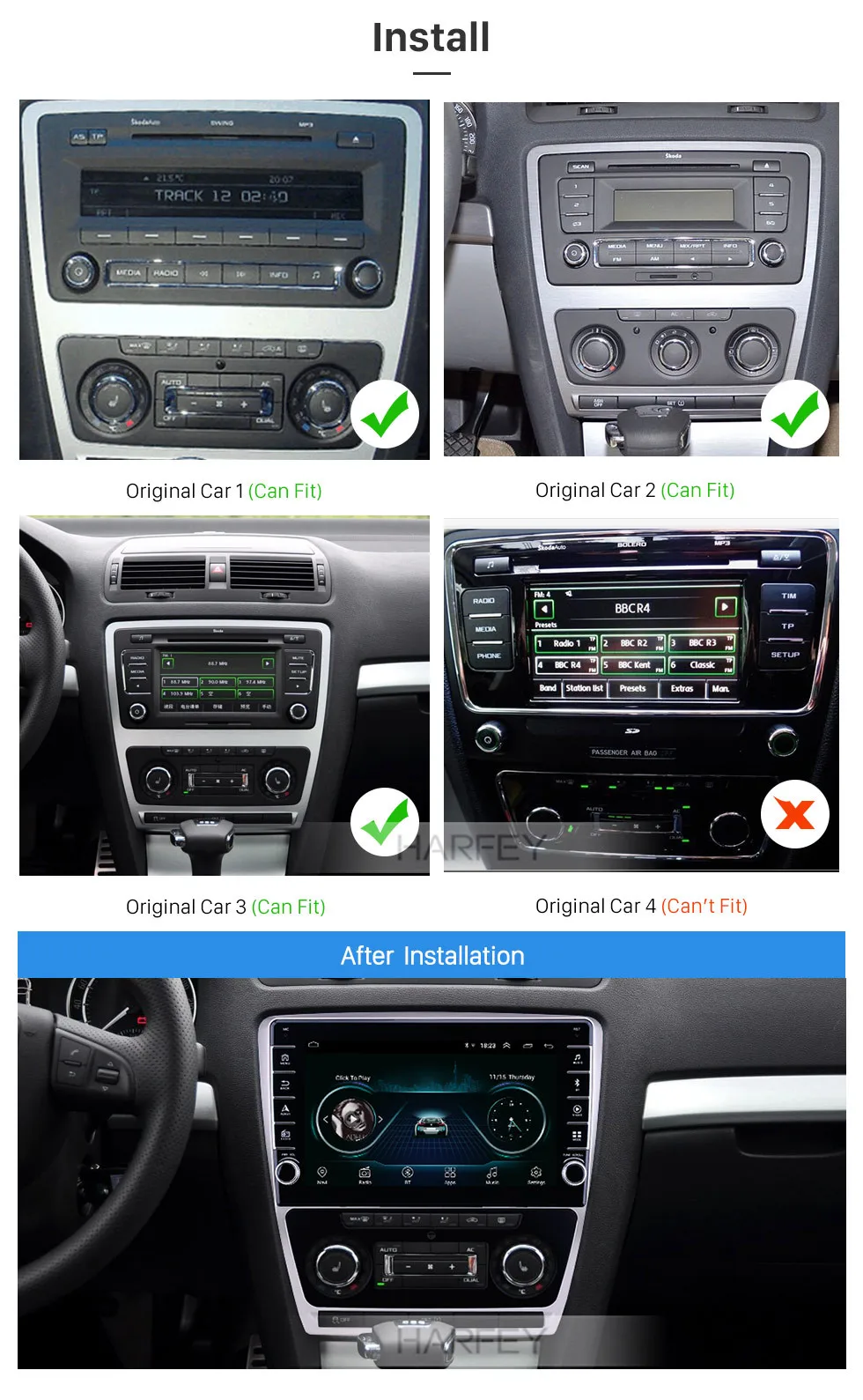 Harfey 10,1 дюймов Android 8,1 gps Автомагнитола для SKODA Octavia 2007 2008- сенсорный экран Wifi Автомобильный мультимедийный плеер bluetooth USB