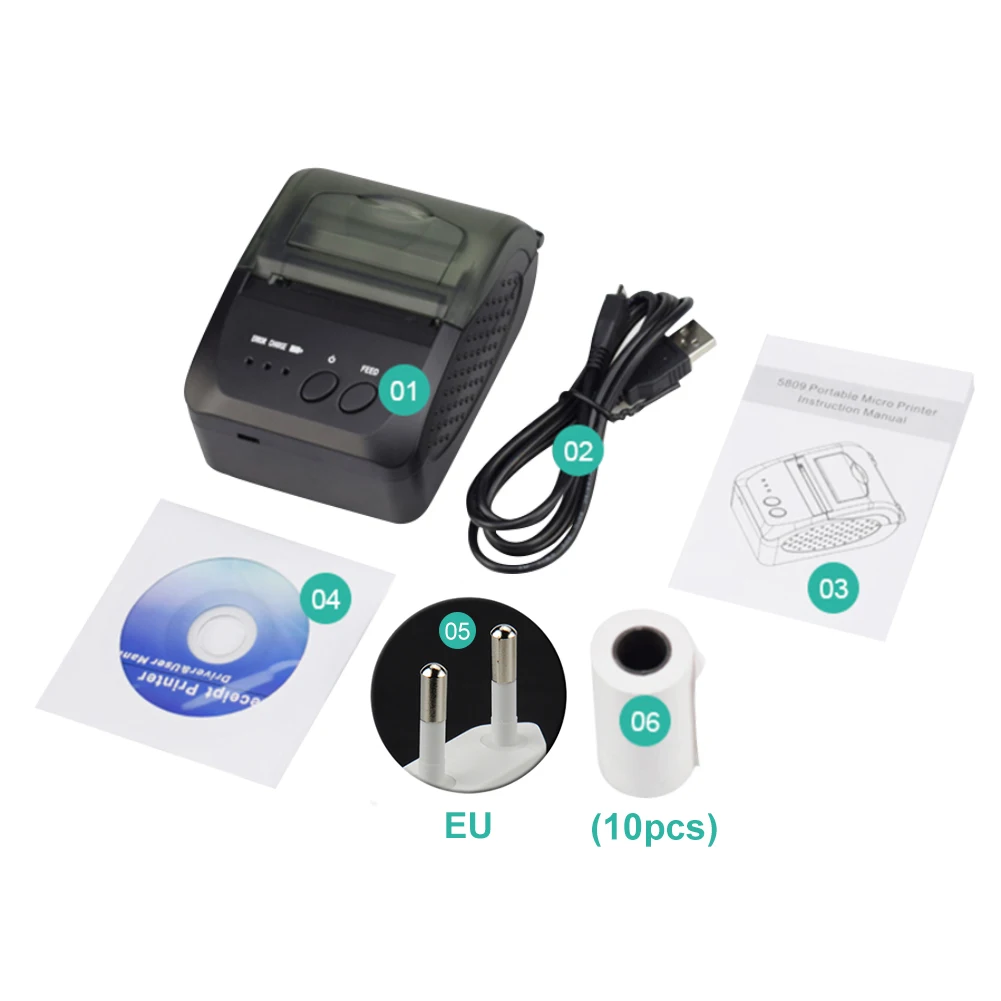 

58mm Mini Portable IOS Android Multifunctional Restaurant Low Noise ABS POS Receipt Wireless Thermal Printer Handheld