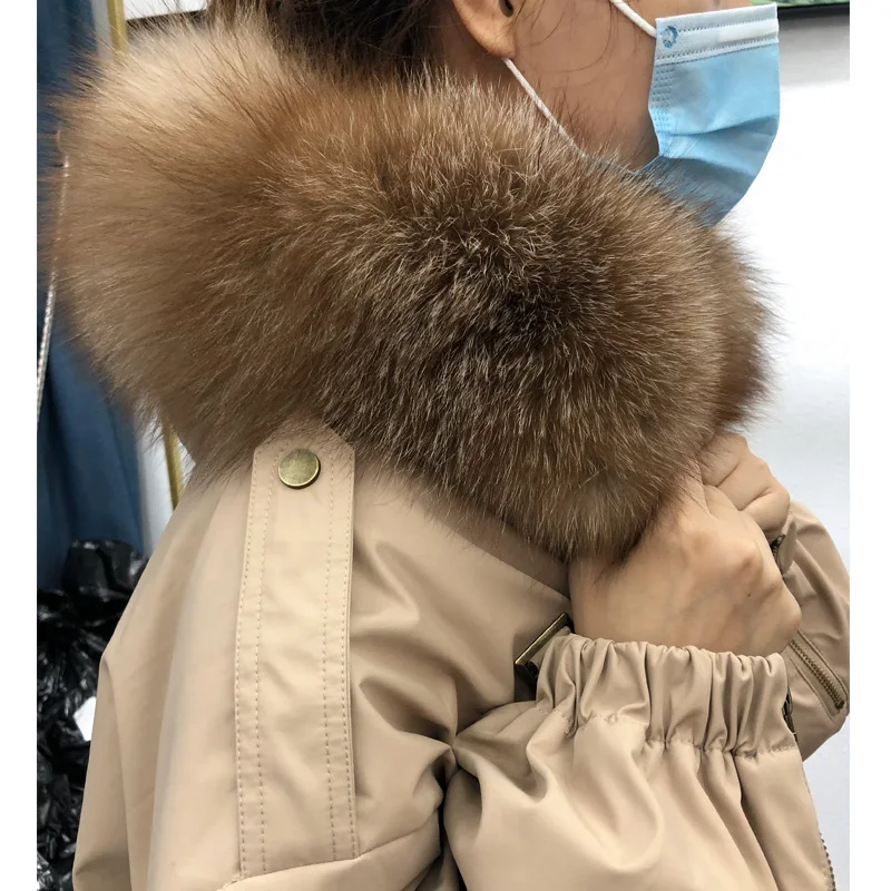 

Large Natural Raccoon Fur Women Down Coat Winter Thick 90% White Duck Down Parka Female Hooded Short Jacket Loose Down Outerwear