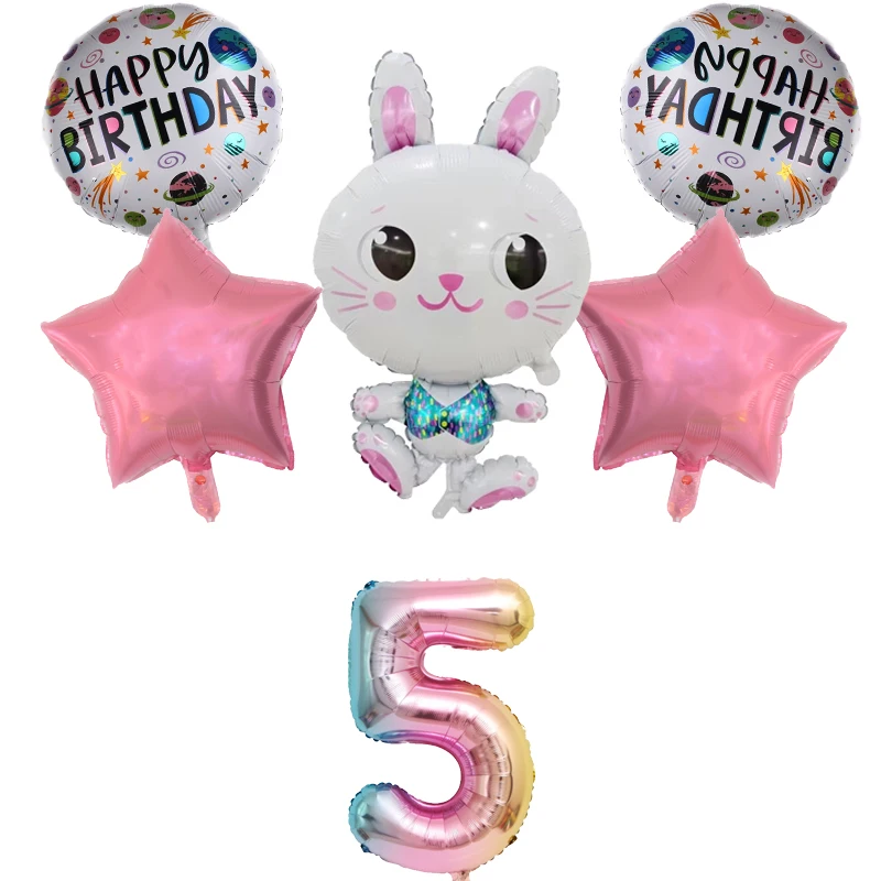 

6pcs Easter Party Bunny Foil Balloon Helium Globos Rabbit Themed Party Favors Birthday Party Baby Shower Decorations