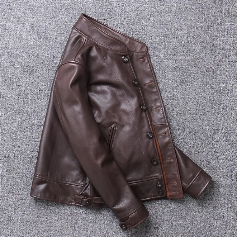 

Casual Luxury Business Jacket Men 100% Real Leather Cowhide Single Breasted Short Coat Brand Fashion Slim Fit Spring Jaqueta