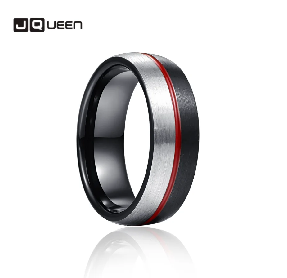 

JQUEEN 8mm Black Steel Red Glue Tungsten Carbide Ring Wedding Band for Men Comfort Fit Rings Engagement Jewelry