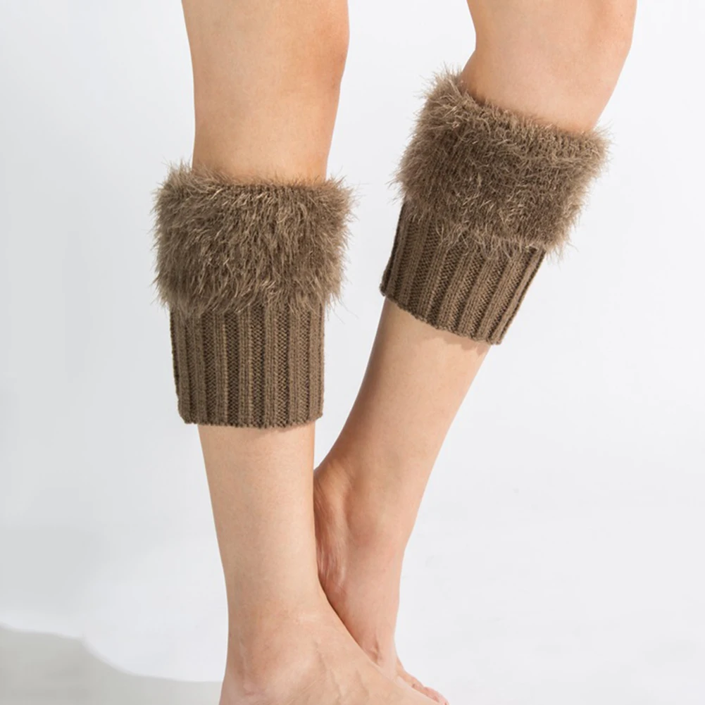 2020 Популярные Модные женские зимние однотонные вязаные гетры с искусственным