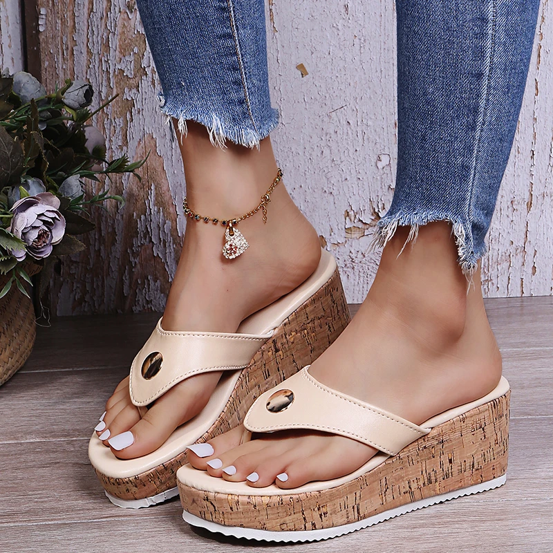 

Women Slippers Wedges Bottom Casual Heels Shoes Woman Braided Hemp Rope Beach Slippers Platform Flat Sandals Shoes Feminino 2021