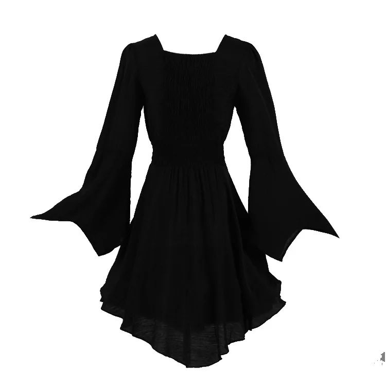 Хараджуку Готическое средневековое платье с V-образным вырезом осенью короткое мини, темное, стройное, сексуальное, панковское, бандажное, маленькое черное сюртук.