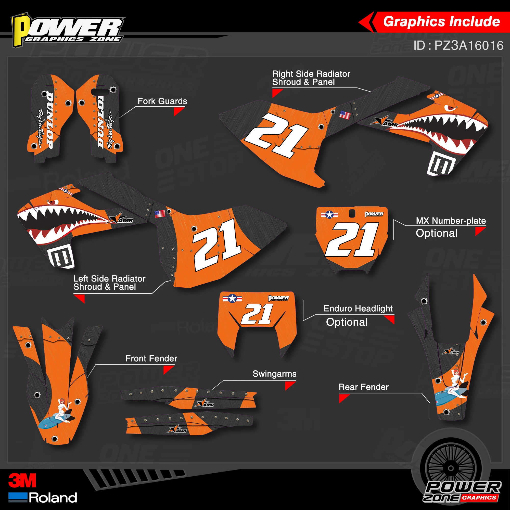 PowerZone Custom Team Graphics наклейки 3M Набор стикеров для Husqvarna 2016-18 TC FC TX FX FS 2017-19 TE FE 125-450cc 16 |