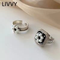 livvy silver color opening ring for women wedding couple new vintage creative pearl party jewelry accessories 2021 trend