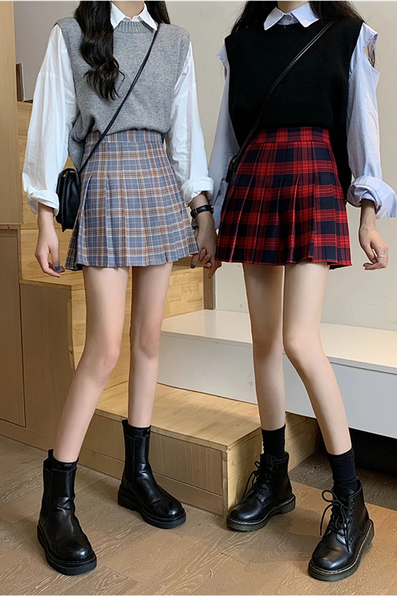 

New mini skirt woman s womens plus size Refreshing High waist Plaid pleated skirt plaid skirts womens Tennis skirt