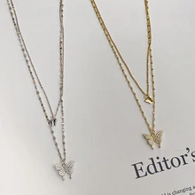 Layered Gold Platinum Butterfly Necklaces For Women Teens Girls Water Wave Chains Multi-layer Choker Necklaces Fashion Jewelry