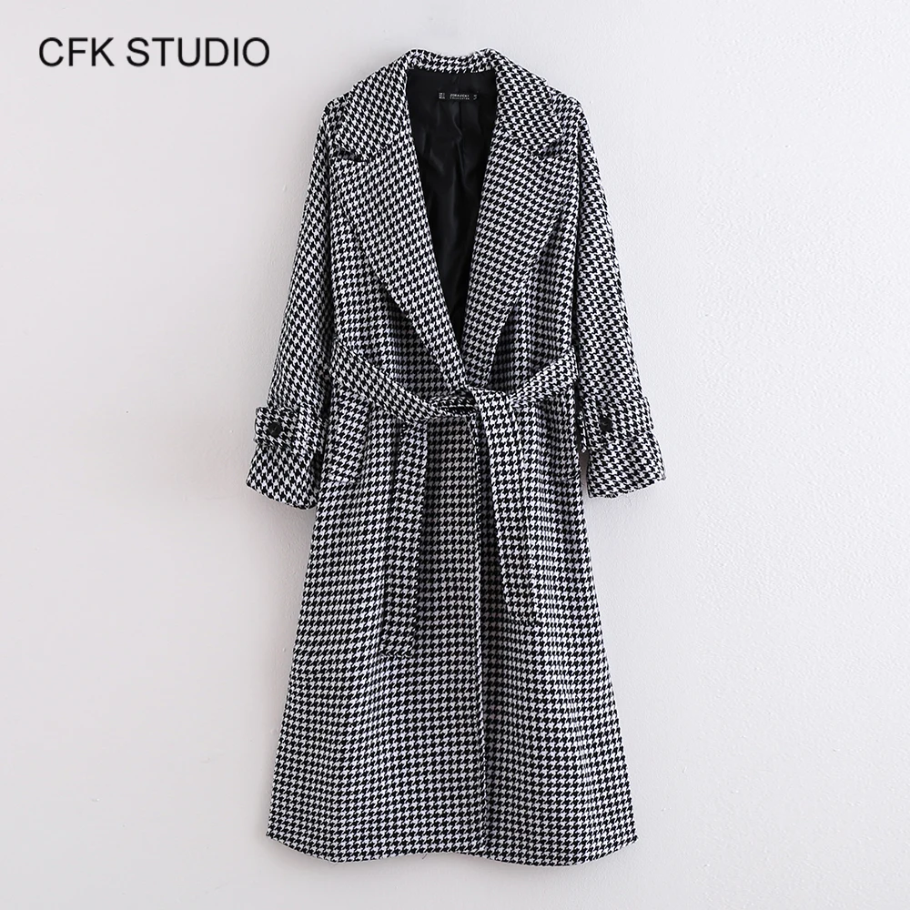 2019 Autumn winter new women straight Slim thin plaid printed elegant coat Female long cardigans | Женская одежда