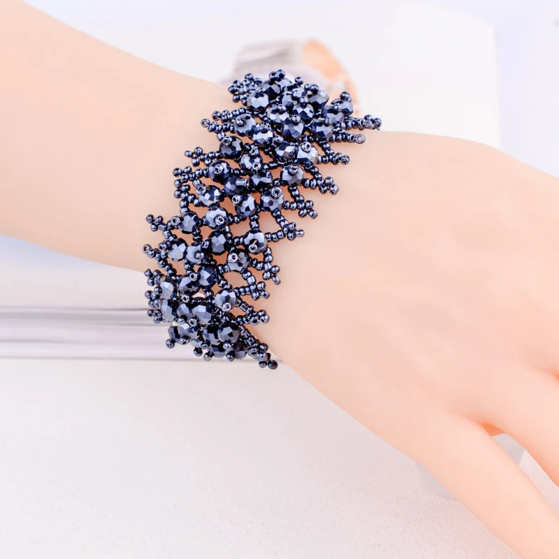 

Fashion Elastic Bracelet for Women Beads Crystal Glass Handmade Weave Adjustable Bracelets Femme Jewelry Pulseras Mujer