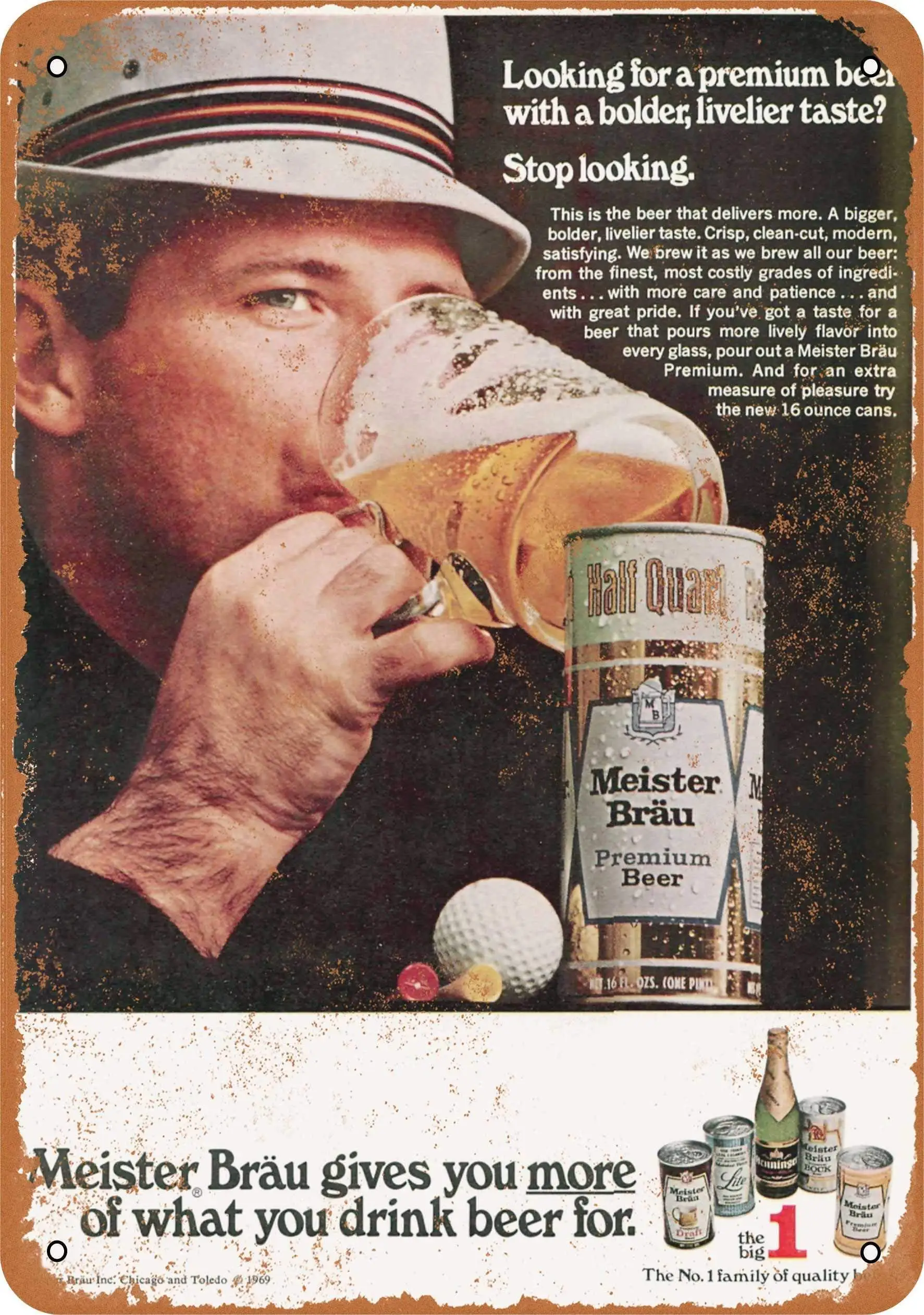 

SLALL 1969 Meister BRAU Beer Retro Street Sign Household Metal Tin Sign Bar Cafe Car Motorcycle Garage Decoration