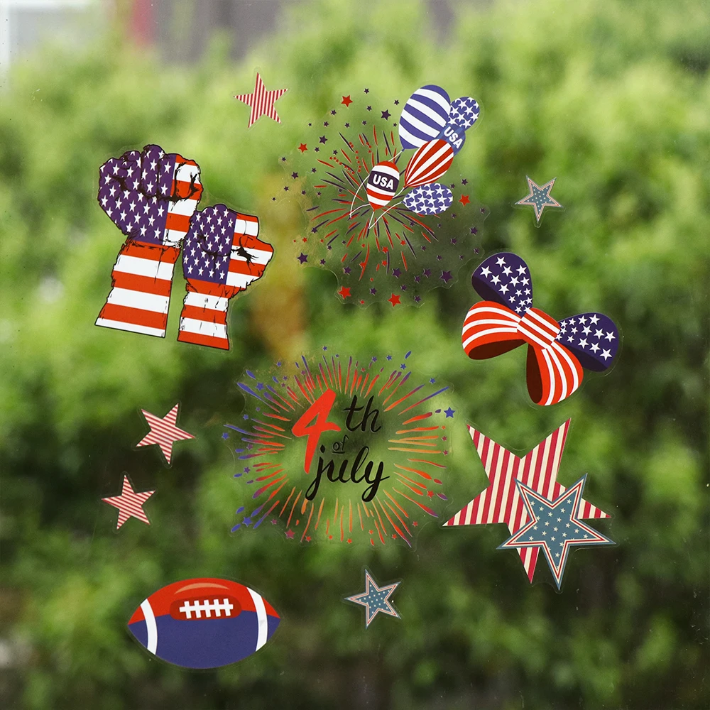 

9PCS/Set America Independence Day PVC Wall Stickers Static Cling Fourth of July Gnome Glass Window Ornament Home Decor Tools