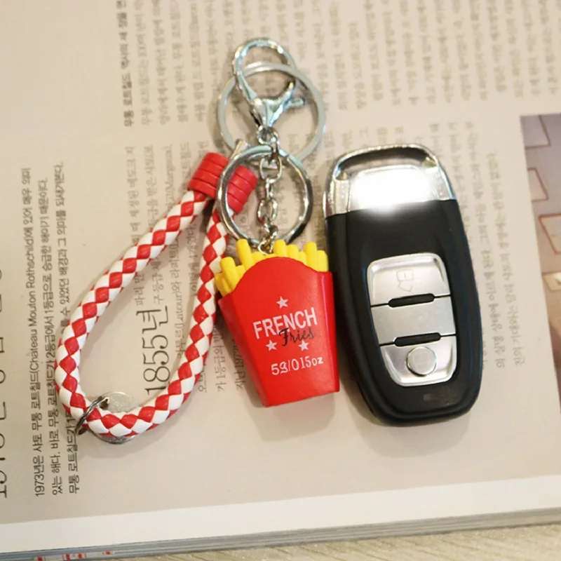 

Hamburgers French fries Cute Mini Simulation Food Key Chain Resin Cake Keychain Gift Pendant Accessories Keyring Jewelry