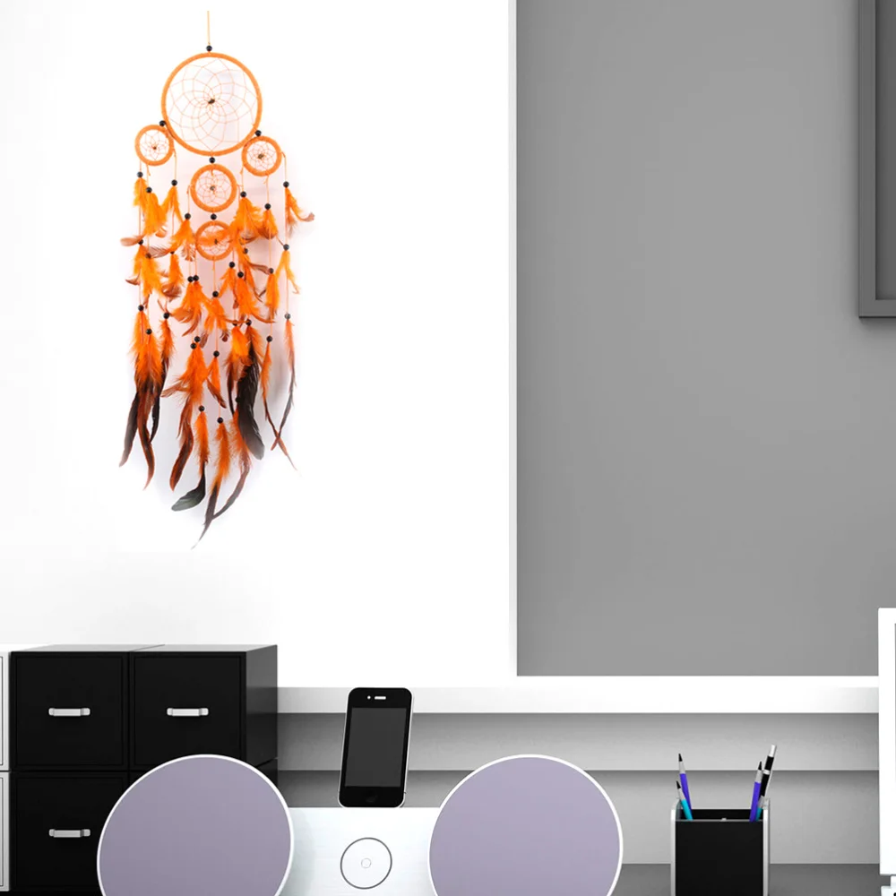 

Orange Dream Catcher Dreamcatcher with Feather Wall Hanging Home Car Decor Mascot Gifts