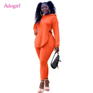 Спортивный костюм женский, однотонный, с капюшоном и длинными рукавами