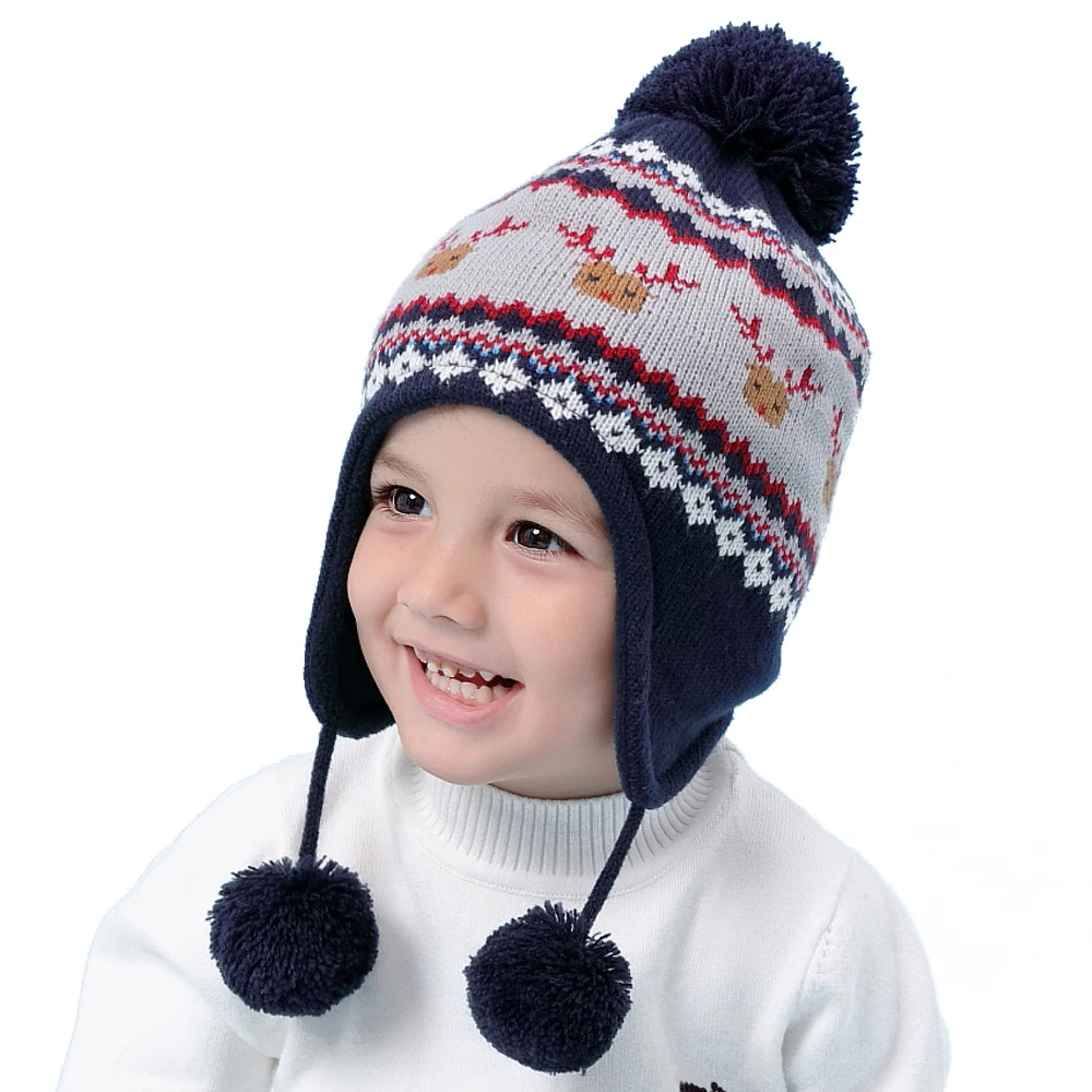 

Baby Hat Children Autumn Winter Cartoon Fawn In Knitted Hats Toddler Earflap Beanie For Boy Girl Infant Newborn Pompon Warm Cap