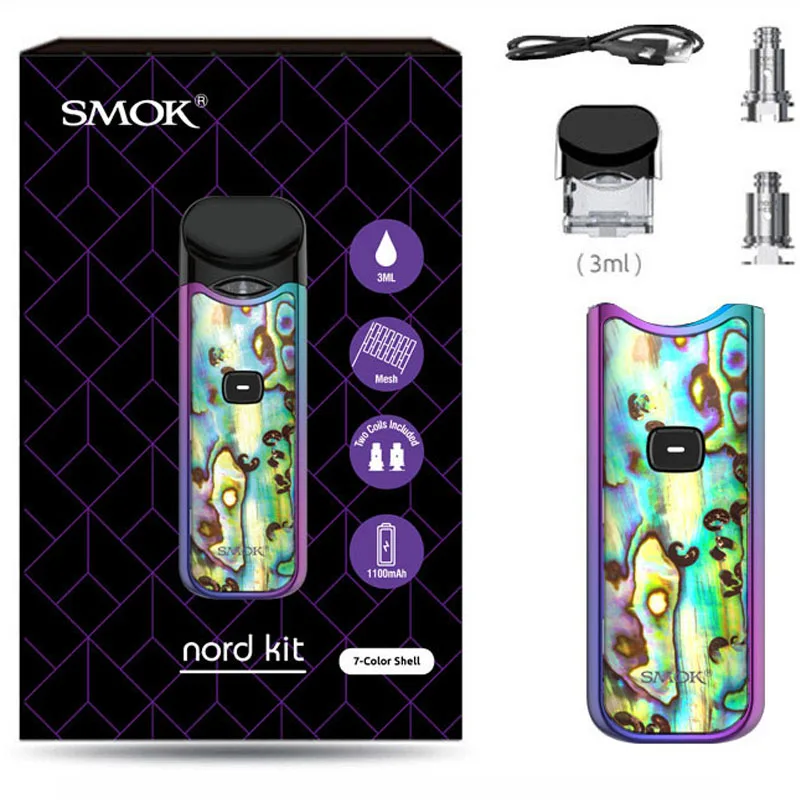 7 color shell Smok Nord Pod vape комплект с аккумулятором 1100 мАч 3 мл картридж сетка спиральная электронная сигарета Vape pod Kit vs SMOK novo - Цвет: 7 color shell
