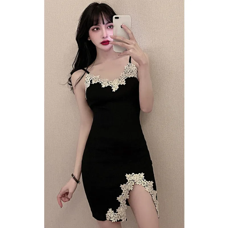 

Real Shot 2021 New Fashion Temperament Women's Sexy Split Sling Lace Dress