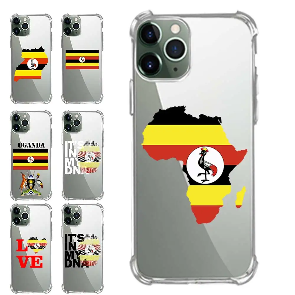 

Extra Protection Transparent TPU Phone Cases For iPhone 6 7 8 S XR X Plus 11 SE 2020 Pro XS Max Uganda Flag DNA Map Love Heart