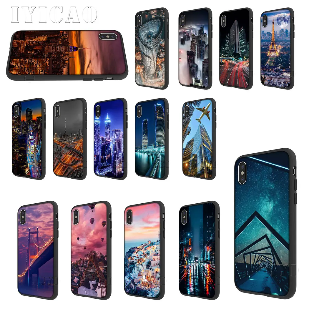 Мягкий силиконовый чехол для телефона в гонконгском стиле с закатом солнца Skyscraper