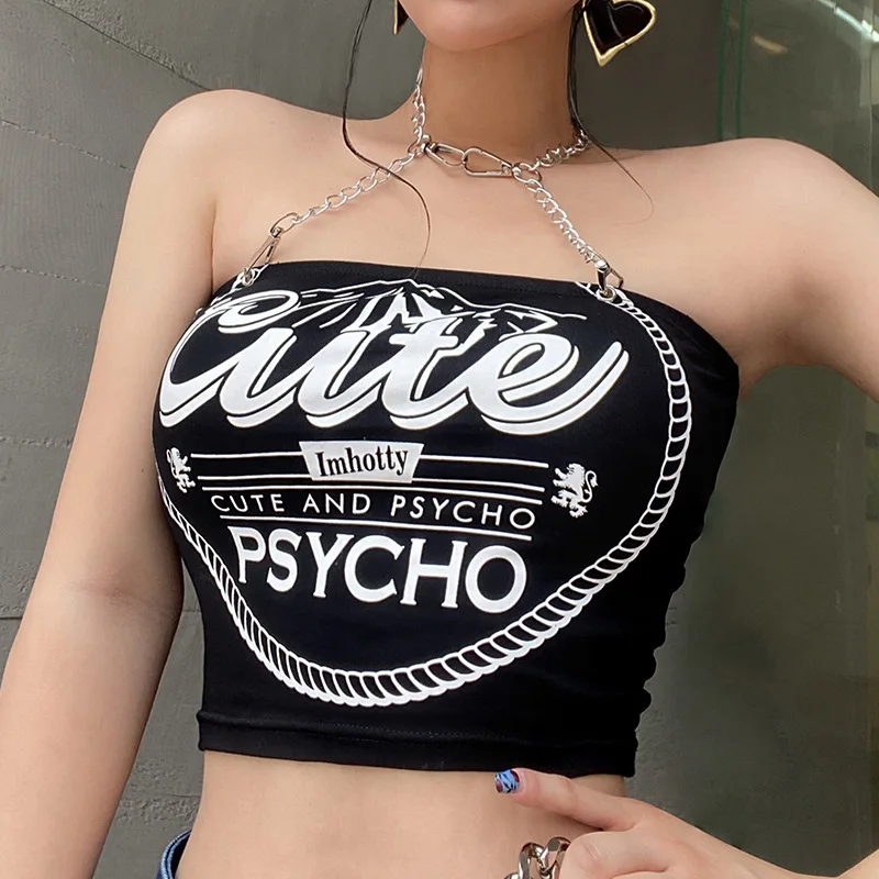 Летний женский сексуальный топ на бретельках с принтом цепей