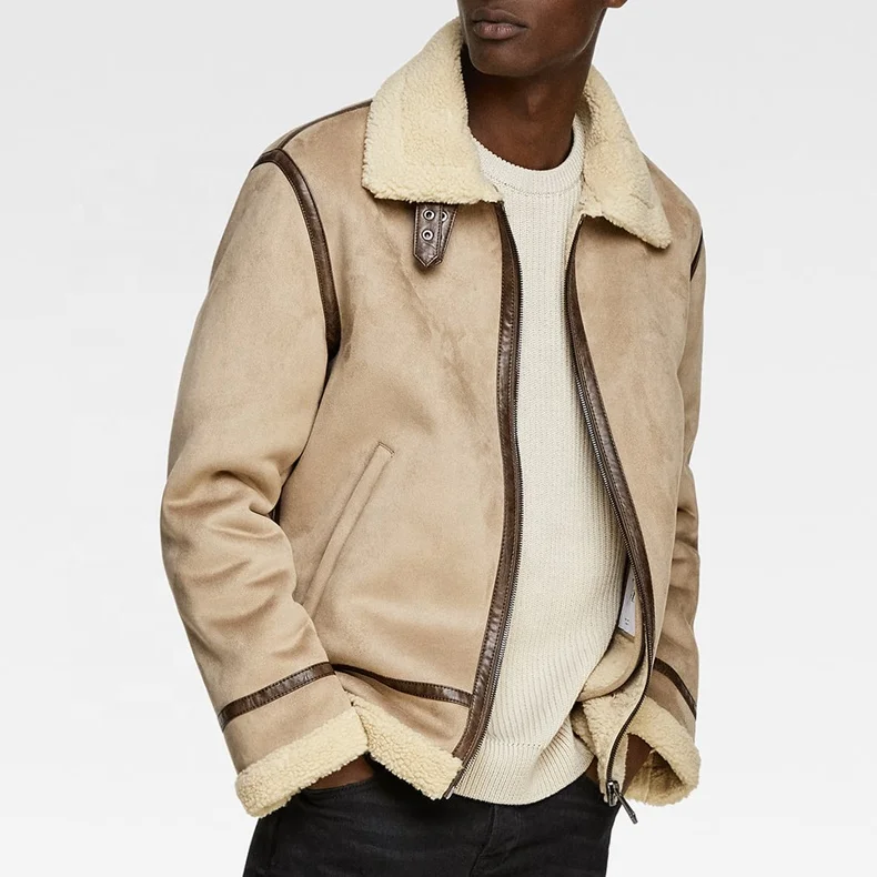 

Custom berber fleece lining faux suede soft shell jacket for men