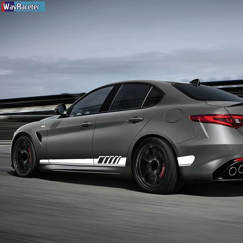 

2 Pcs Car Door Side Stripes Skirt Sticker Carbon Fiber Vinyl Decal For Alfa Romeo Giulia Giulietta MiTo Stelvio 159 Accessories