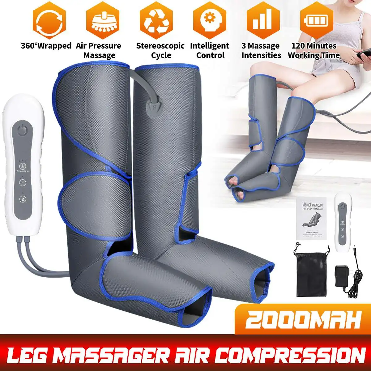 Updated Version Leg Air Compression Massager Heated for Thigh Knee and Calf Circulation 3 Intensities 3Modes Massage Relaxation