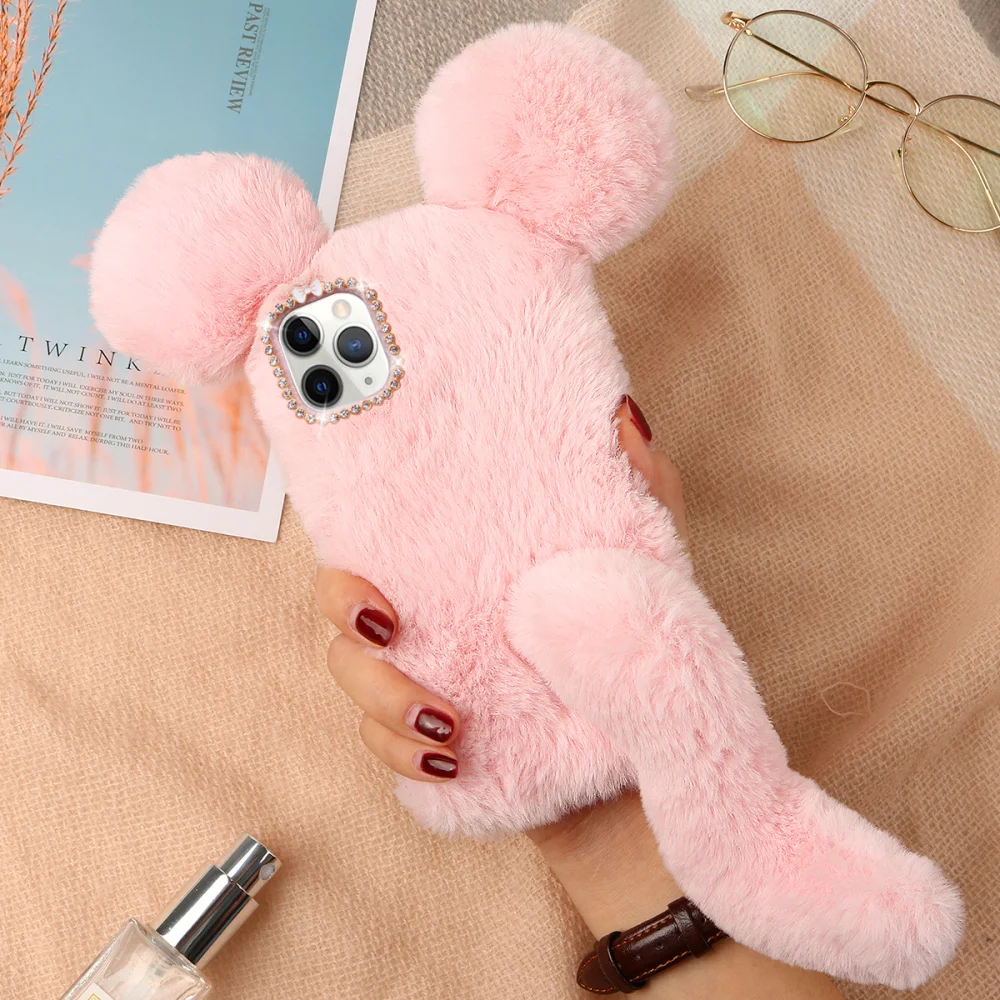 Удобный чехол для телефона в форме мыши сохраняет тепло плюшевые Стразы рамка