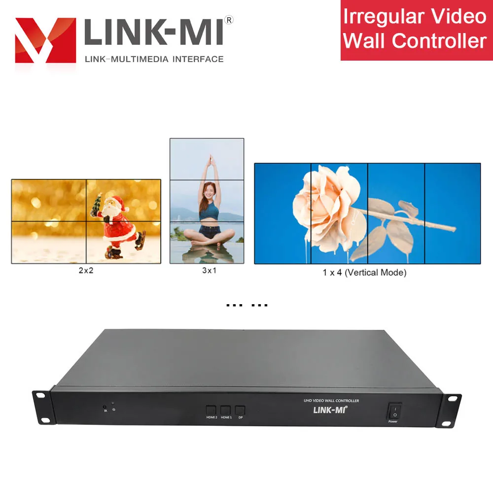 Настенный видеоконтроллер LINK-MI 4K для 4 дисплеев с входом HDMI + DP 2X2 1X4 4X1