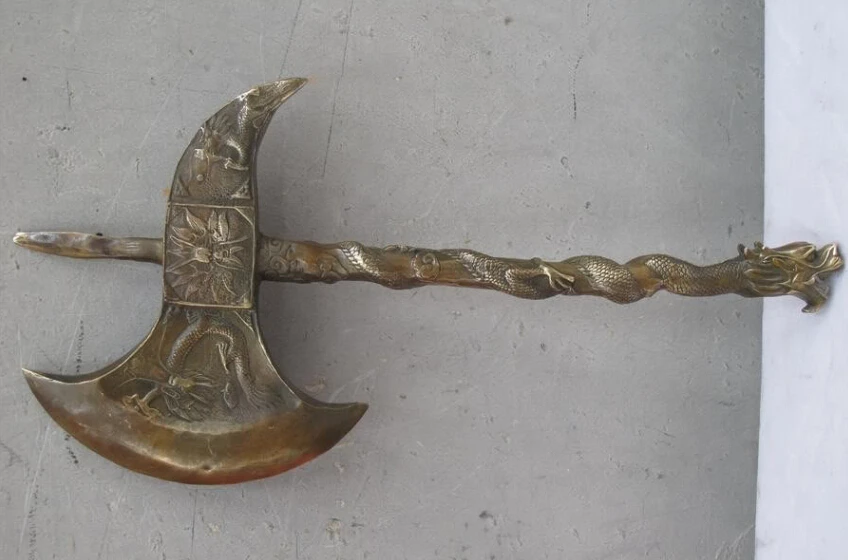 Китайские бронзовые резные древние боевые искусства оружие Дракон топор