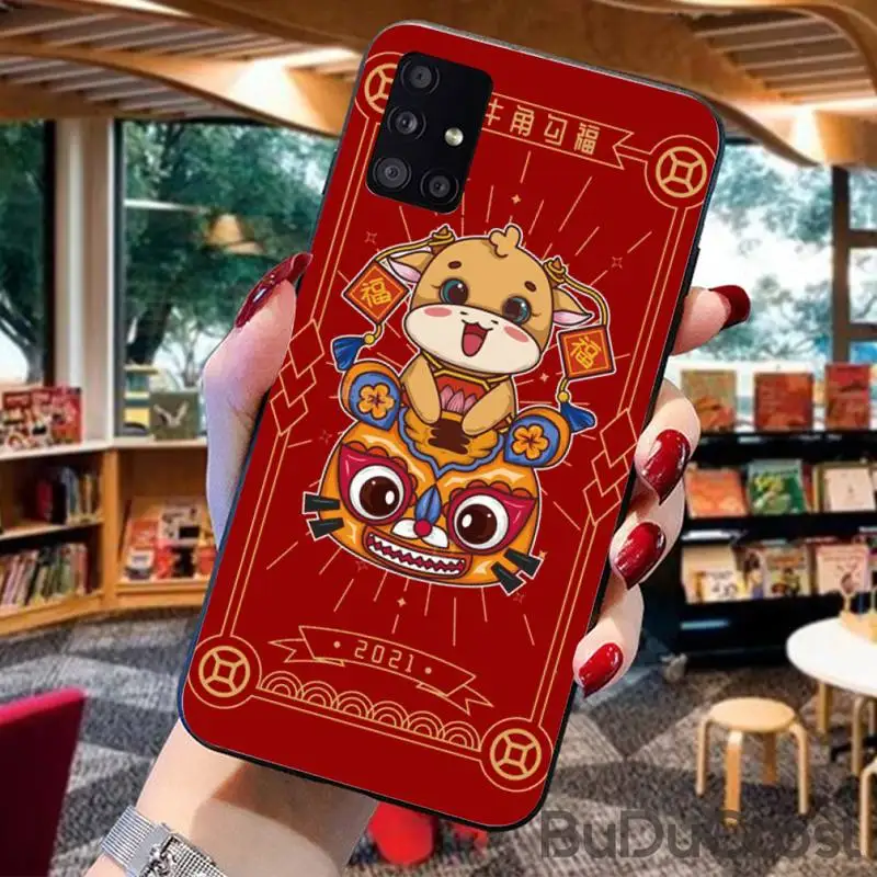 

New Year 2021 Bull Red cartoon Phone Case for Samsung A91 01 10S 11 20 21 31 40 50 70 71 80 A2 CORE A10
