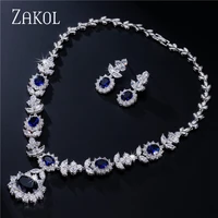 zakol luxury white color dark blue aaa cubic zirconia jewelry sets for elegant bridal wedding flower jewelry fssp112