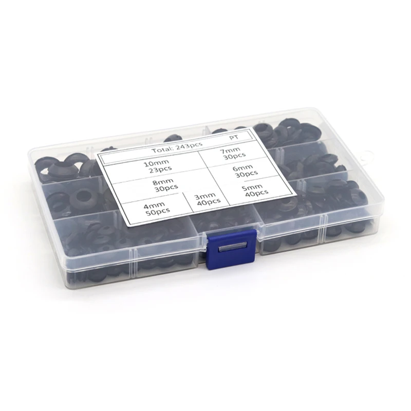

243pcs Rubber Grommet Car Fuse Accessories 8 Popular Sizes Grommet Gasket for Protects Wire Multi-size Practical