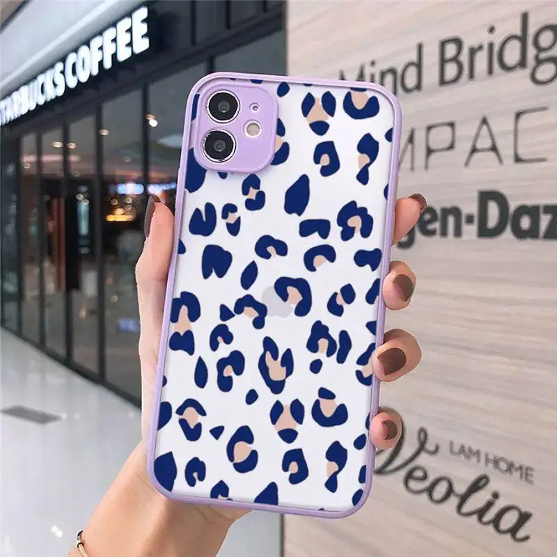 

Leopard Print Phone Cases Matte transparent For Purple iPhone 12 Mini 11 Pro XR XS Max 7 8 Plus X Back Cover