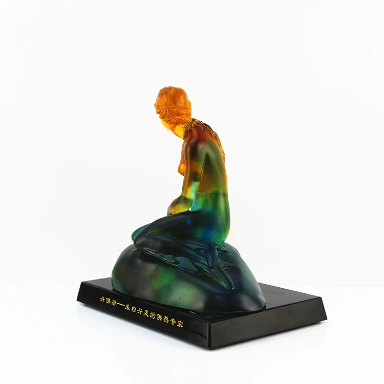 

Fengming Customized Color Art Craft 3d Liuli Mermaid Figurines With Crystal Base