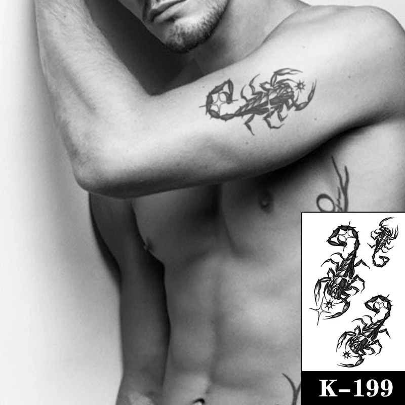 

Waterproof Temporary Tattoo Sticker Black Scorpion Flowers Geometry Lion Fake Tattoos Flash Tatoo Arm Leg Body Art for Women Men