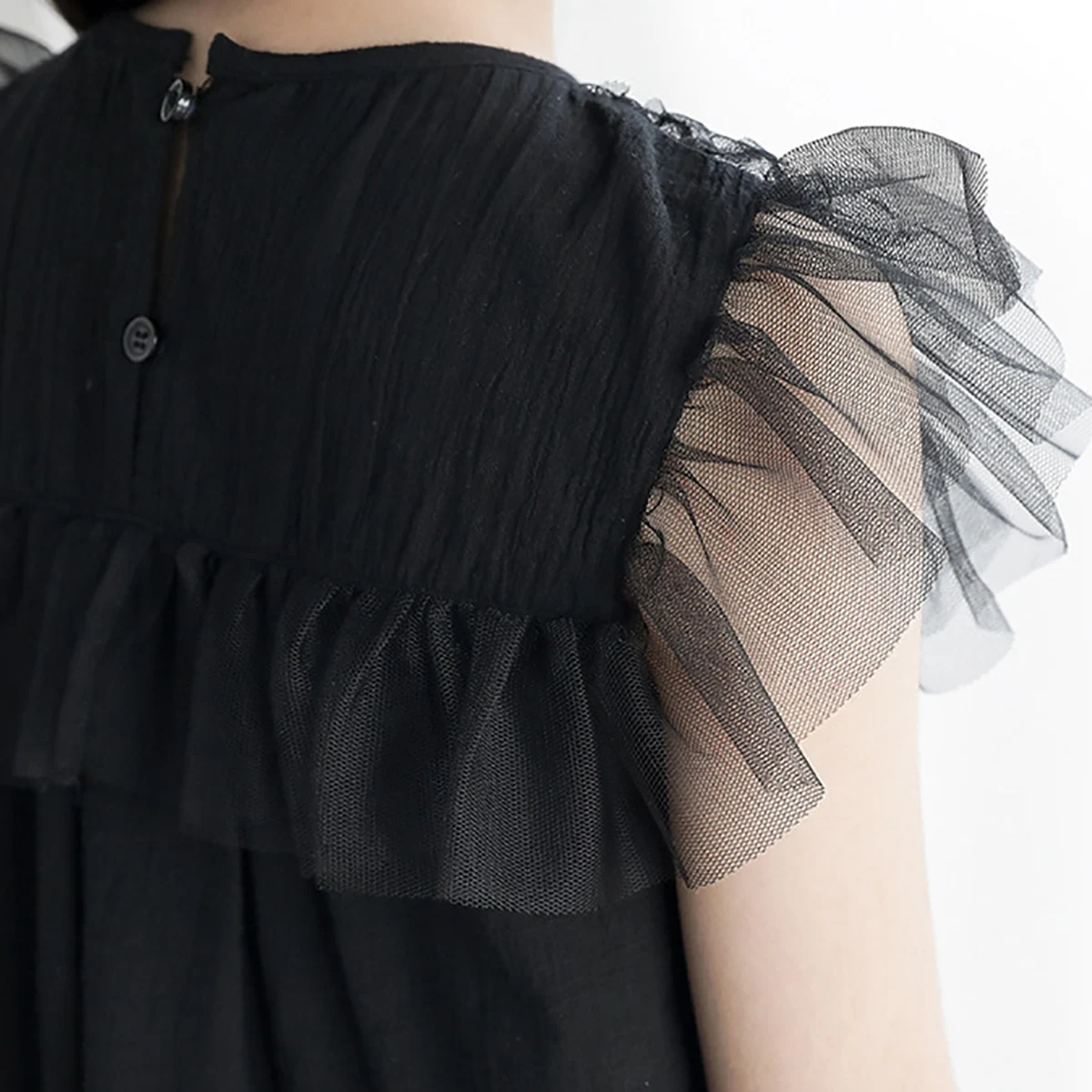

Girls Summer Dress Mesh Flutter Sleeves Tulle Lace Splice Ruffled Flower Girls Princess Dress Kids Party Dress Casual Clothes