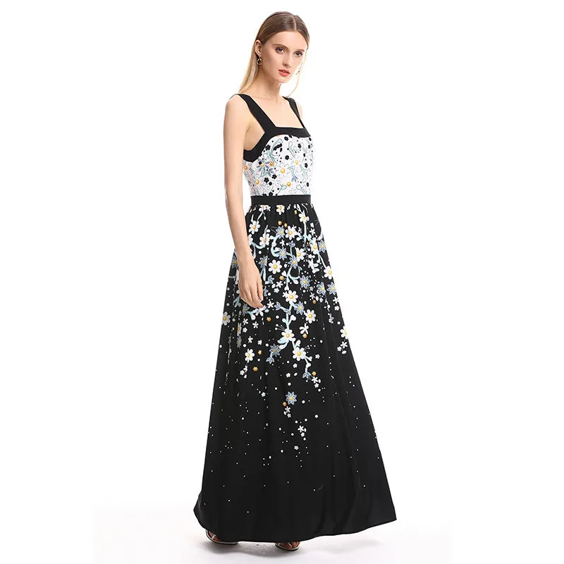 Женское летнее платье макси на бретелях с цветочным принтом|Женские платья| |