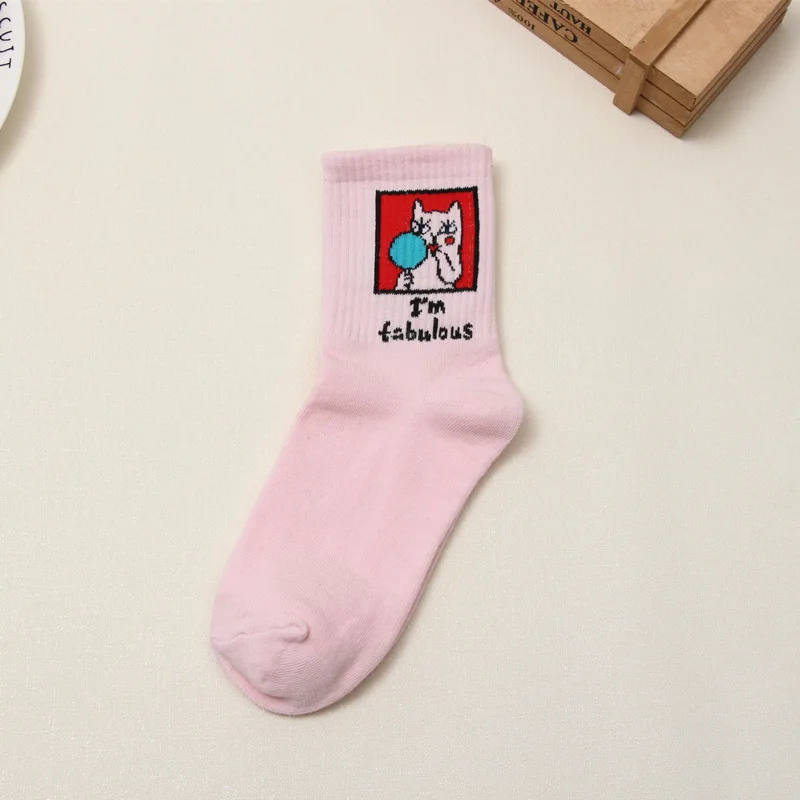 Pink Fabulous Cat Новая мода харадзюку для женщин и девочек хип-хоп длинные носки с милыми животными носки с динозаврами для женщин забавные японские носки с героями мультфильмов - Цвет: Pink Fabulous Cat