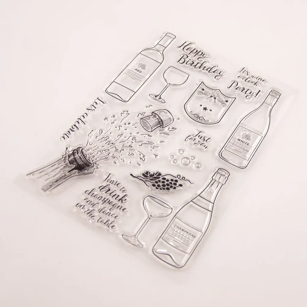 Бутылка для дня рождения вина стеклянная Резина прозрачные штампы DIY Скрапбукинг