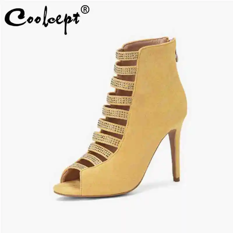 

Coolcept 2021 New Women Summer Boots Peep Toe Thin High Heels Zipper Hollow Out Solid Color Gladiator Footwear Size 36-43