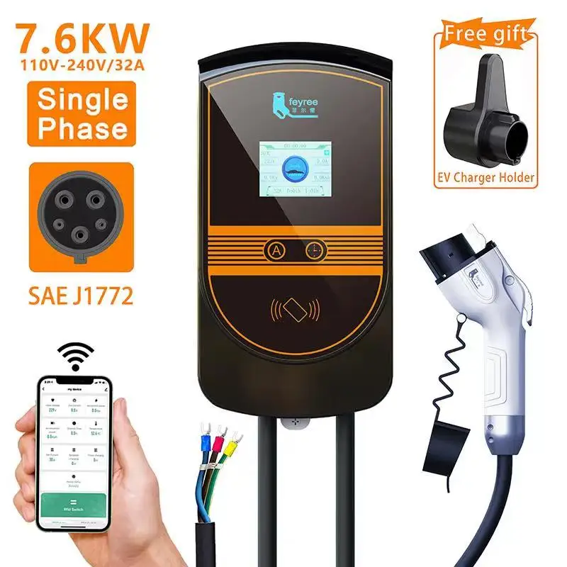 Feyree EVSE Wallbox J1772 адаптер тип 1 кабель 32A 7.6KW EV зарядное устройство 2 настенная